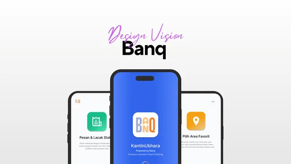 Banq app splash screen on a smartphone showing the KantinUbhara logo with the tagline Powered by Banq, Campus Canteen Food Ordering