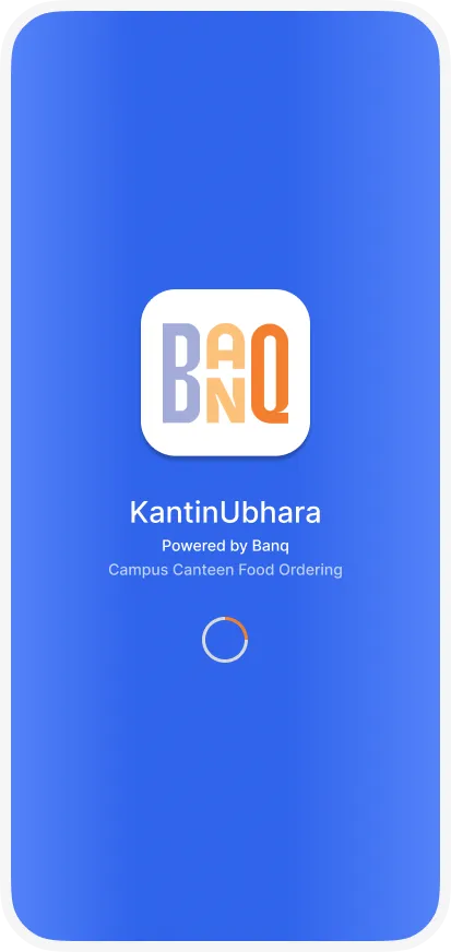 Onboarding and login screens for the KantinUbhara app powered by Banq