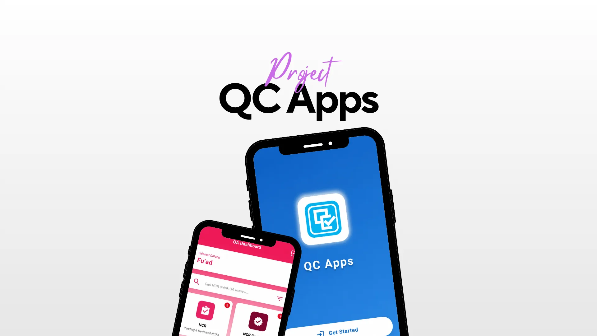 Login screen of the NCR quality management app with a Welcome Back sign-in form beside a Create Account screen