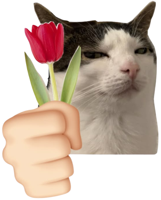 A cat offering flowers — please hire me!
